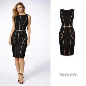 NEW Tadashi Shoji Black Dress with Gold Detailing